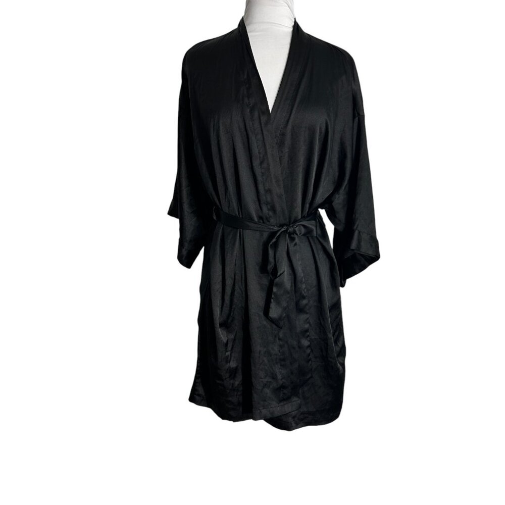 Victorias Secret Black Robe Womans Size Medium Pockets Tie Kimono